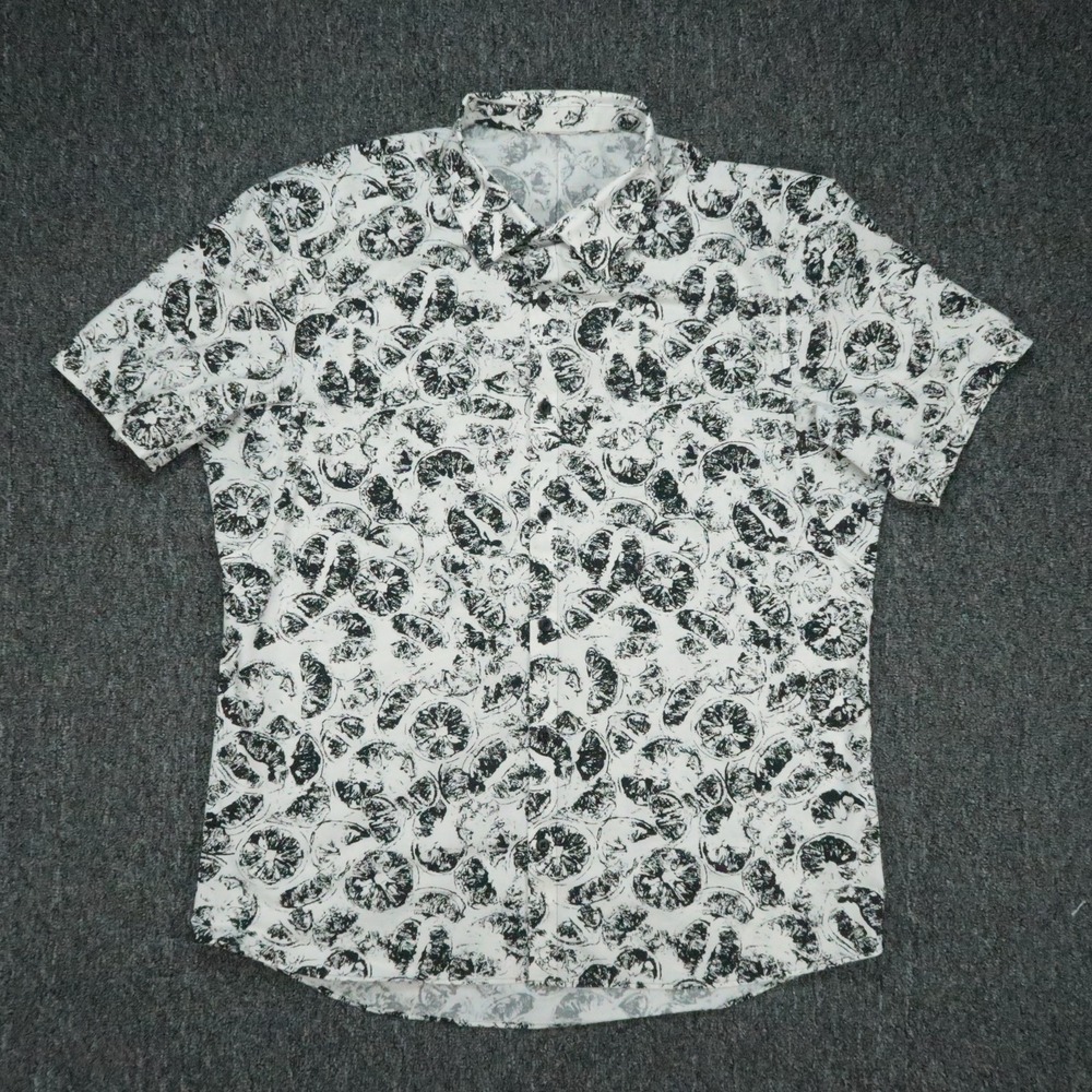 Lululemon Shirt Mens Large White Black Down To The Wire Short Sleeve Button Up